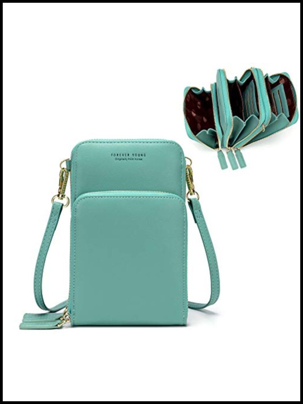 Small Crossbody Phone Bag Synthetic Leather Multi-Pocket 6 Card Slots